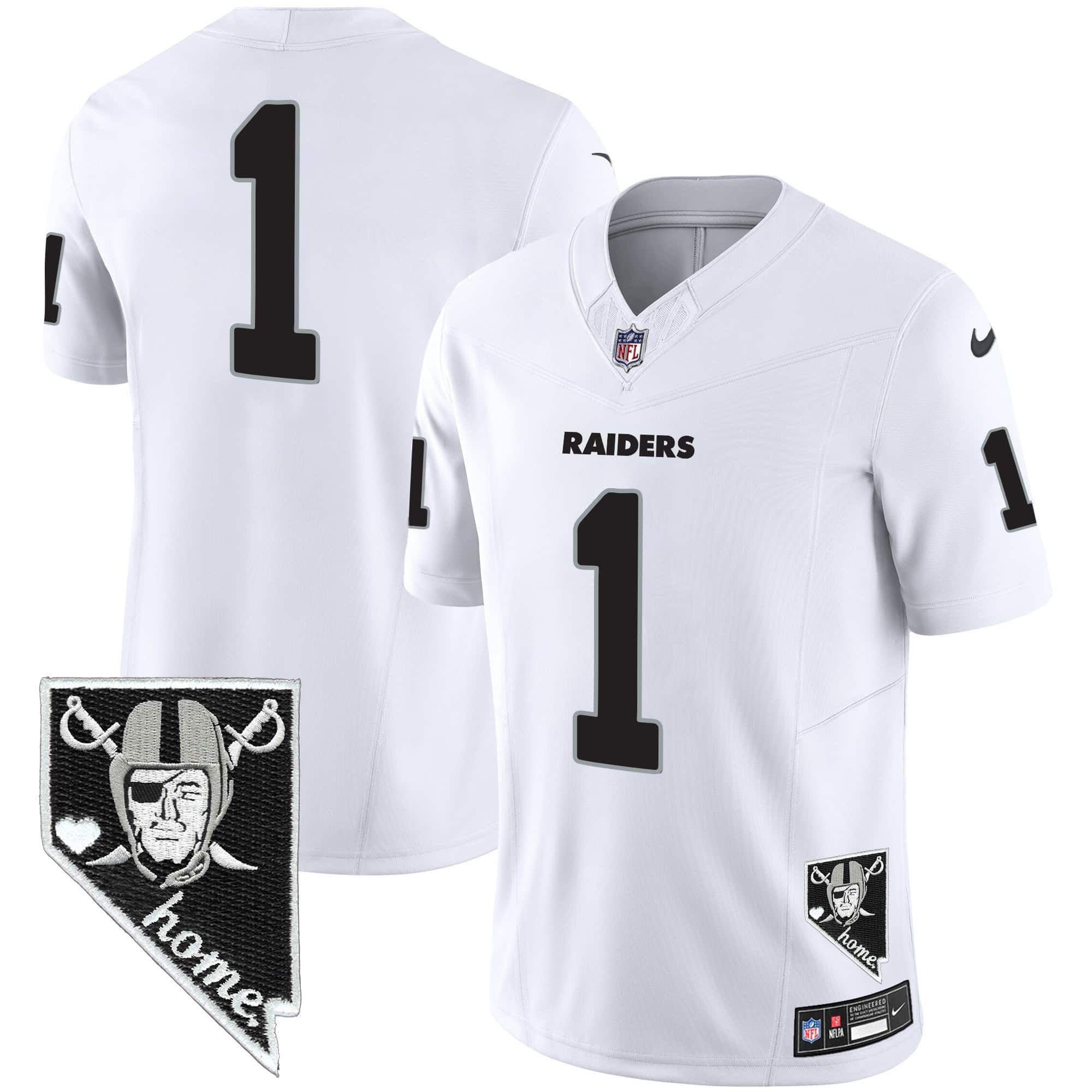 Men Oakland Raiders #1 No Name White 2024 Nike Nevada Home Patch Vapor NFL Jersey